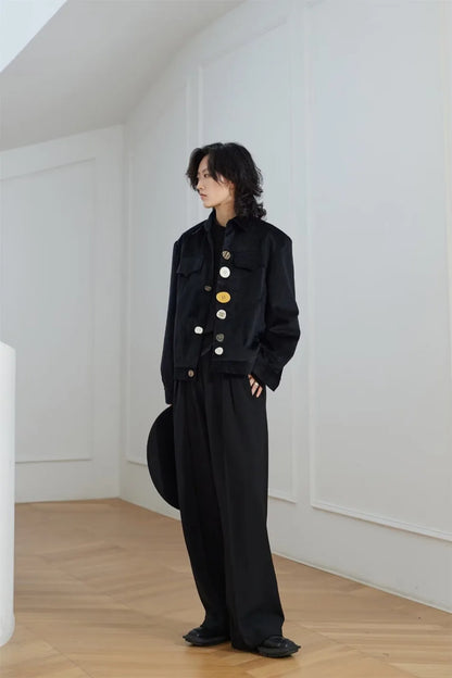 2024 new harajuku mens jacket multi button irregular black fashionable coats multiple pockets loose couple trend outwear y2k unique default style 3593
