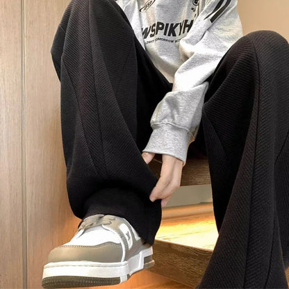 winter mens gray thickened straight leg sweatpants 2025 high street baggy drape pants korean fashion y2k casual trousers unique joggers style 131