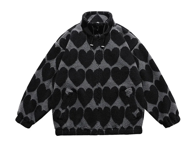 winter lambswool coat men casual streetwear grimace print parka hip hop grain fleece coat loose college warm outwear unisex new unique default style 4967