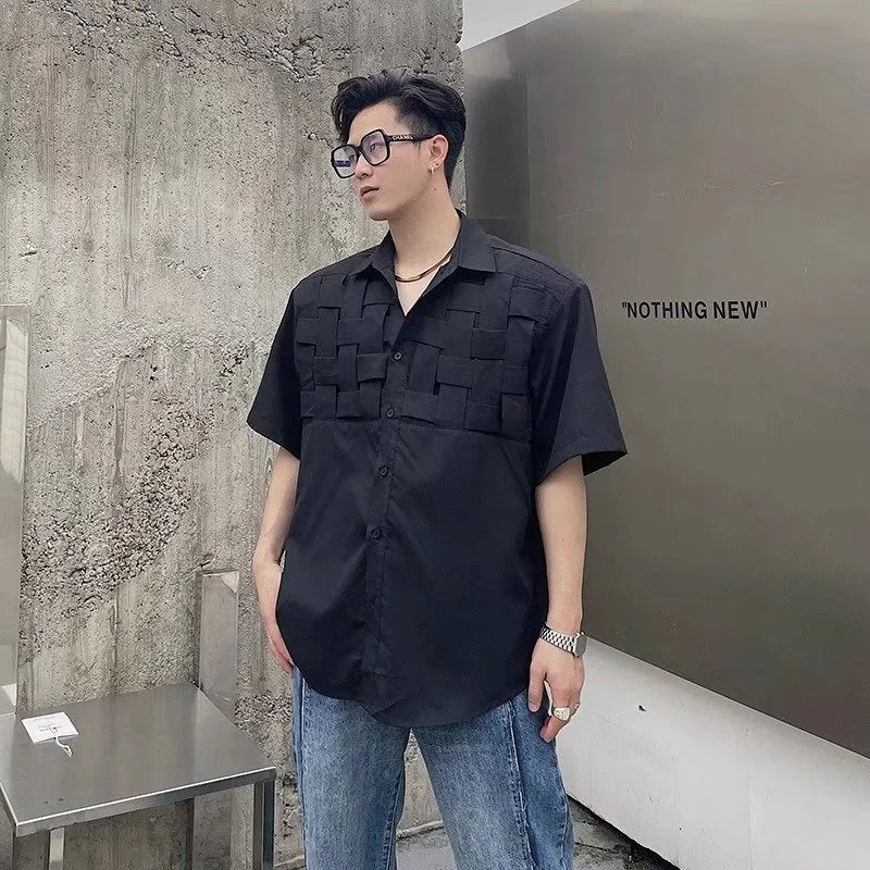 Streetwear Summer High Street Knitting Short Sleeve Mens Shirts Luxury Social Sol Summer High Street Knitting Short Sleeve Mens Shirts Luxury Social Solid Shirt Korean Fashion Y2K Clothes Camisas De Hombre Fashion Sweater Jacket With Graphic Design For Men