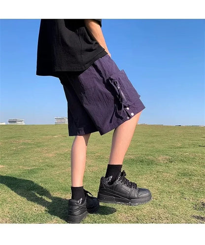summer casual purple cargo shorts men high street drawstring pocket baggy short sweatpants y2k hip hop bermudas homme shorts unique joggers style 167