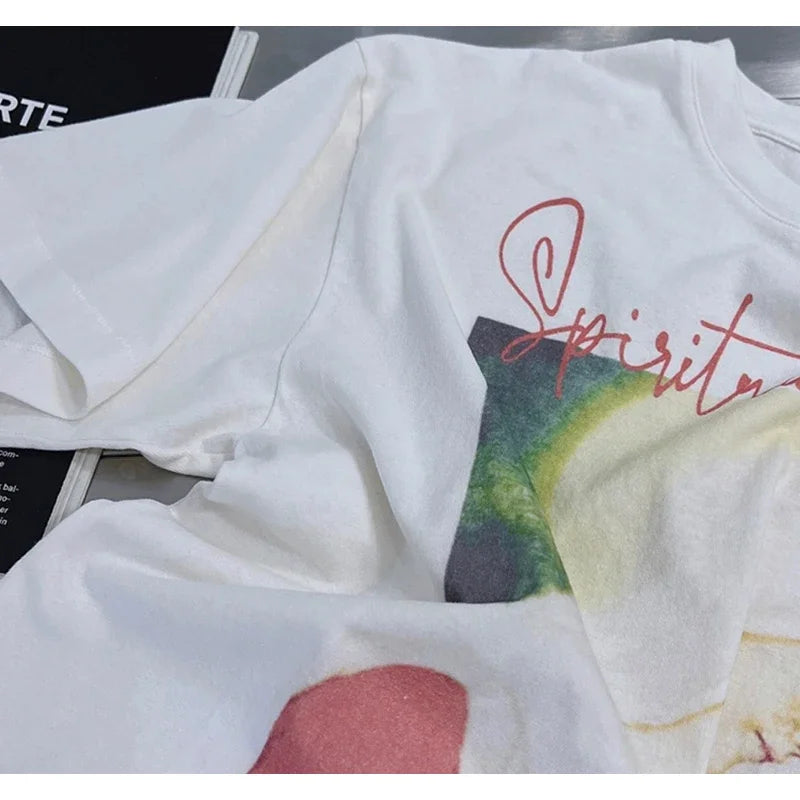 Spring Summer Cotton Vintage Short Sleeve Saint Top Tee Men Woman Casual Fashion T-shirts Street King Limited