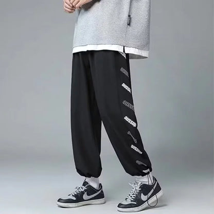 summer side letter printed straight pants mens drawstring sports joggers sweatpants y2k streetwear baggy casual trousers casual joggers
