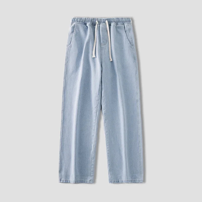 autumn korean fashion drawstring y2k jeans homme classic baggy straight wide leg pants 2025 new hip hop streetwear casual jean vintage washed jeans