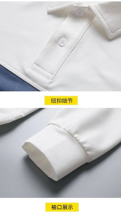 New polo shirt men's contrast color lapel spliced long sleeve t-shirt japanese large size loose sweatshirt bottoming shirt tops Street King Limited