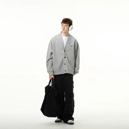 American V-neck Mens Cardigan Spring New Embroidered Casual Loose Couple Knitted Coats Single Breasted Solid Sweater Jackets Street King Limited