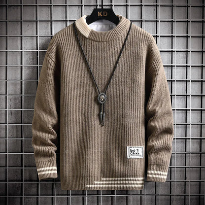 Autumn Winter Men Sweater Warm Top New Fashion Stitching Color Matching Pullover Round Neck Sweater Thickened Knitted Sweater Street King Limited