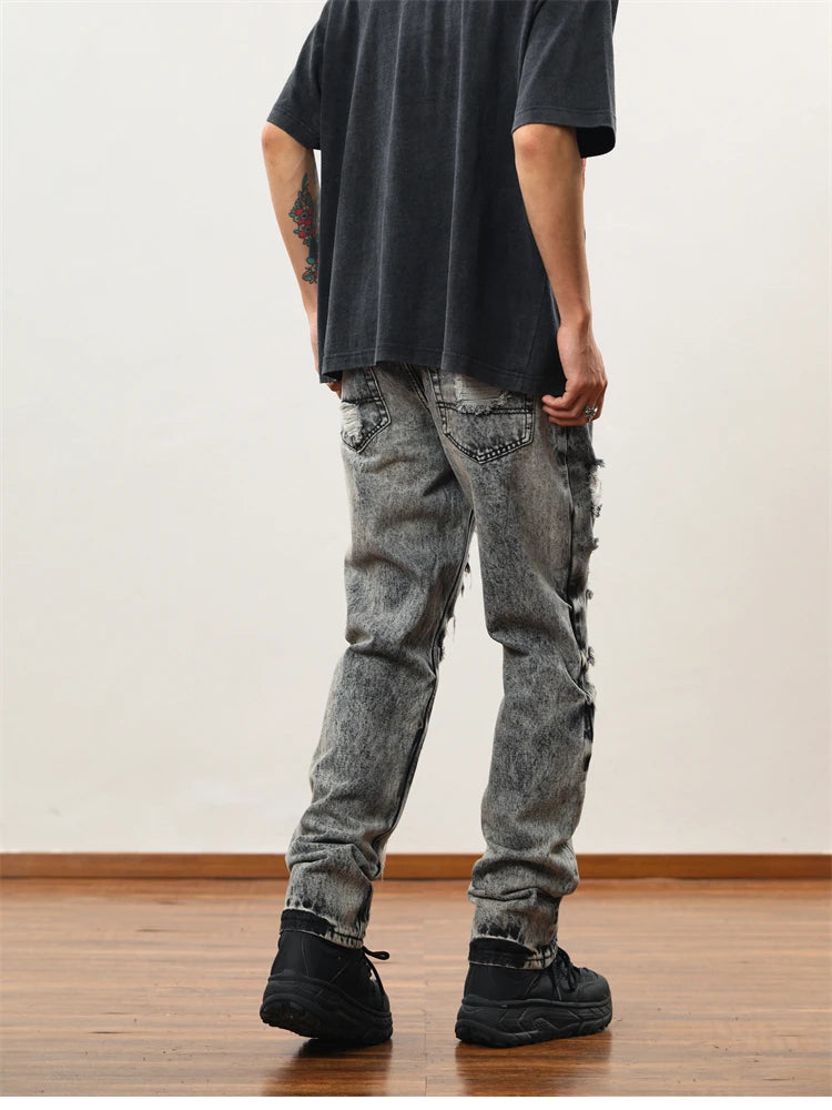 destroy distressed ripped denim jean pants new fashion biker jeans streetwear slim pants jogger y2k mens jeans skinny jeans men unique joggers style 1432