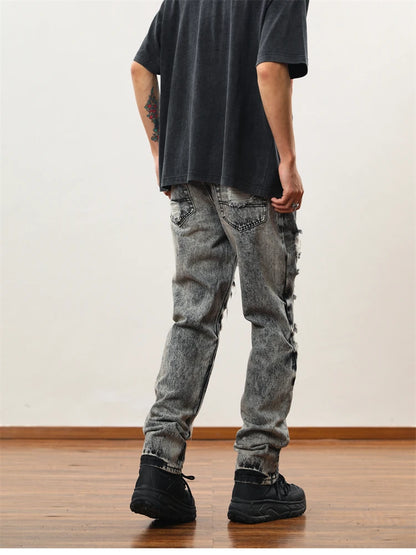destroy distressed ripped denim jean pants new fashion biker jeans streetwear slim pants jogger y2k mens jeans skinny jeans men unique joggers style 1432