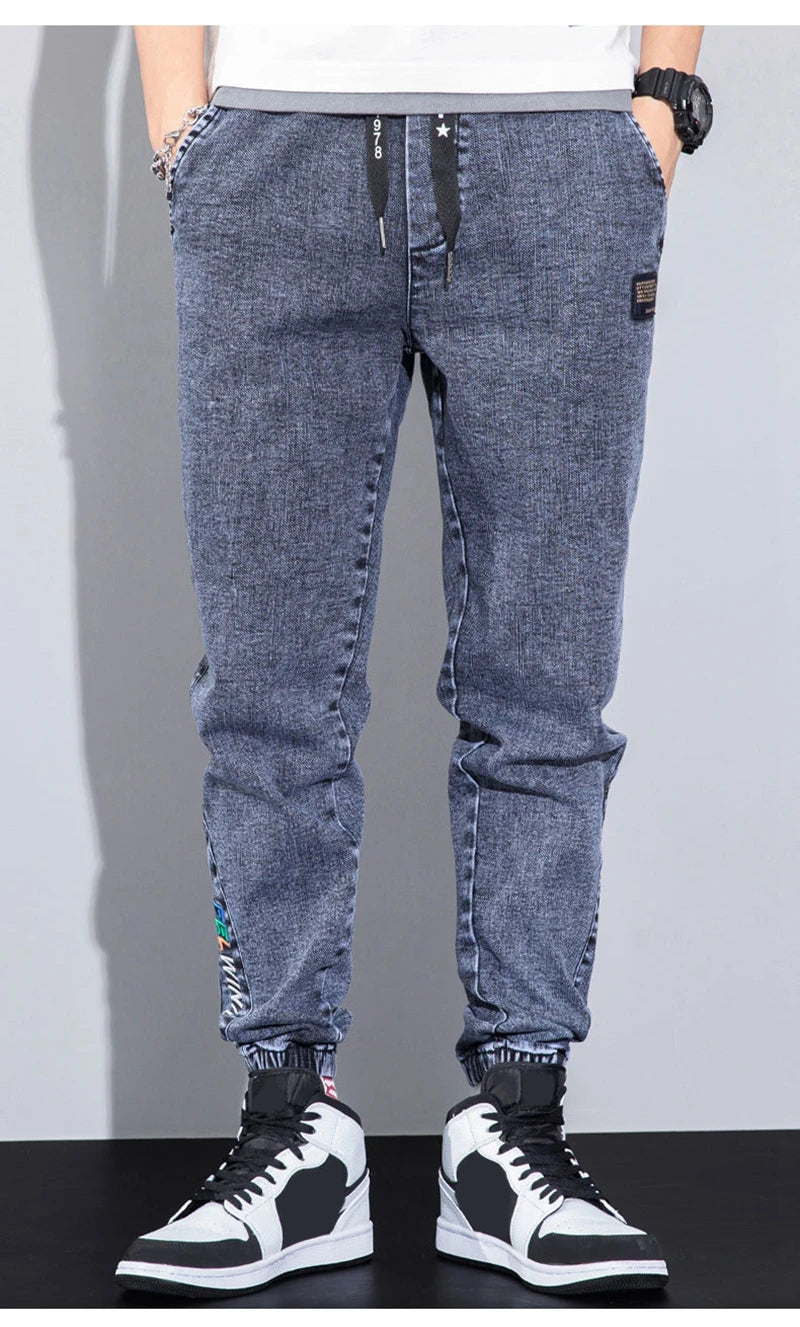 rainbowtouches autumn winter blue cargo jeans men streetwear denim jogger pants baggy harem jean trousers male oversize large unique joggers style 3366
