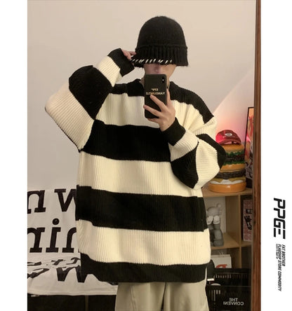 2023 striped sweaters lazy mens knitwear autumn and winter new outerwear trendy brand high end thread clothing men pullover clean everyday pants