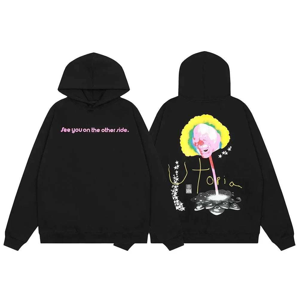 Y2k Cactus Jack Letter Pullover Black Hooded Hoodies for Men and Women Streetwear Ropa Hombre Sudaderas Oversized Sweatshirts Street King Limited