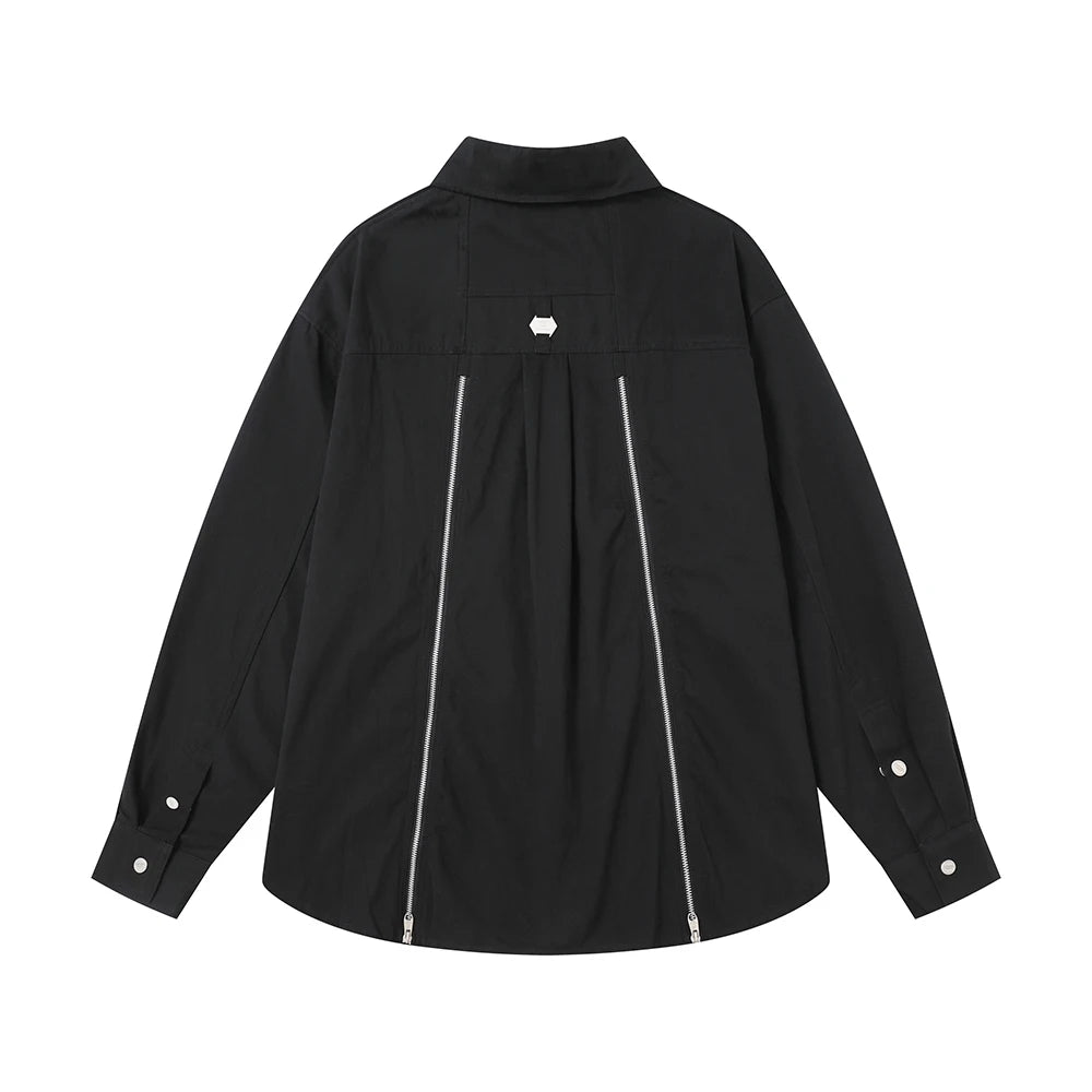 Back Zipper Vibe Style Black Long Sleeve Shirts Jackets for Men Streetwear Y2k Baggy Ropa Hombre Camisas Oversized Loose Coat Street King Limited