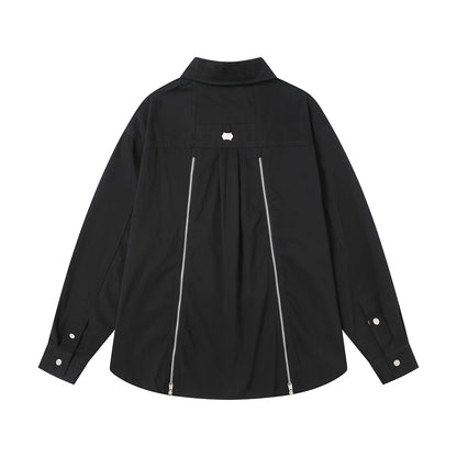 Back Zipper Vibe Style Black Long Sleeve Shirts Jackets for Men Streetwear Y2k Baggy Ropa Hombre Camisas Oversized Loose Coat Street King Limited