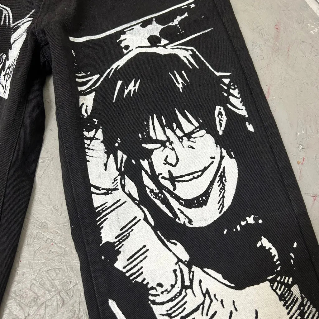 harajuku slifer the sky dragon print y2k men s jeans popular anime baggy jeans wide leg pants streetwear trouser men clothing unique jeans style 4379