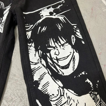 harajuku slifer the sky dragon print y2k men s jeans popular anime baggy jeans wide leg pants streetwear trouser men clothing unique jeans style 4379