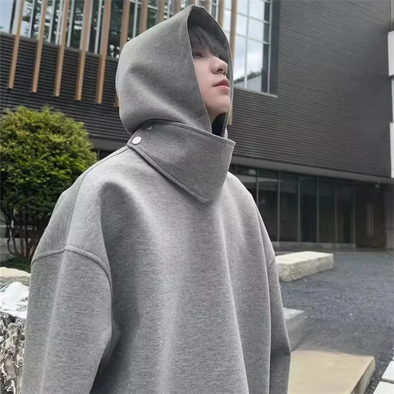 Solid Color Hoodies Men Women Japanese Loose Pullovers Sweatshirt Harajuku Detachable Neck Hoodie Autumn Spring Casual Overcoats Street King Limited
