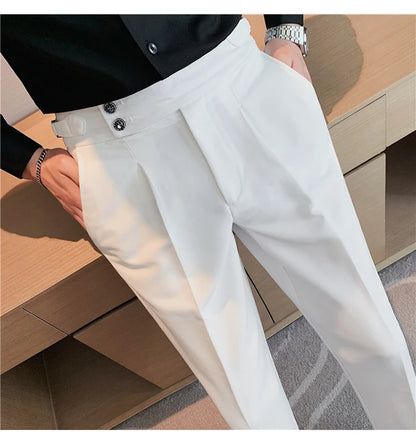2024 High Quality Business Casual Draped High-waist Trousers Men Solid Color Formal Pants Male Formal Office Social Suit Pants Street King Limited