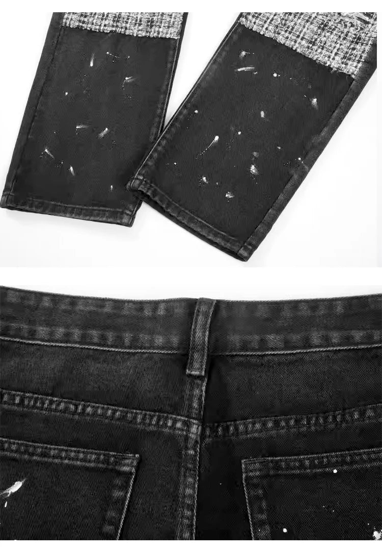 ripped holes patchwork denim jeans mens high street zipper straight jeans hip hop streetwear casual loose joggers jeans pants unique joggers style 1625