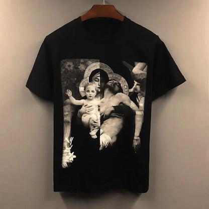 American large size trendy angel European and American printed short-sleeved T-shirt for male and female students trendy brand Street King Limited
