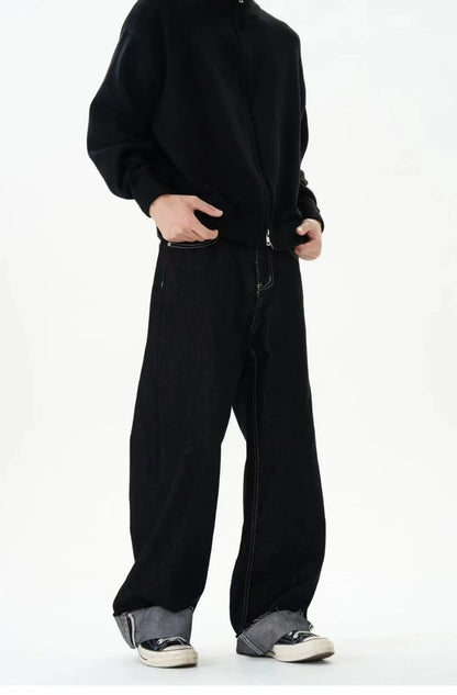 men women streetwear fashion loose casual wide leg straight black denim jeans pant boyfriend y2k baggy jeans trousers unique jeans style 2256