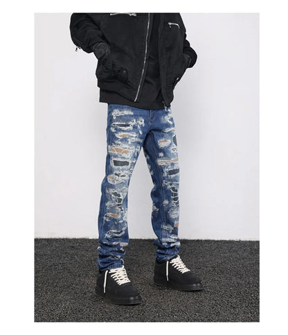 retro washed 3d printed fake distressed jeans hip hop denim pants streetwear jean pants mens harajuku cotton trousers joggers unique joggers style 2871