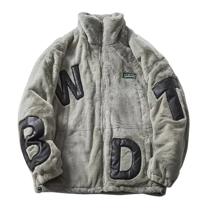 Street Lamb Wool Jacket Mens 2024 Winter Stand Collar Letter Patchwork College Parkas Fleece Warm New Thickening Couple Coats Street King Limited
