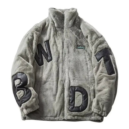 Street Lamb Wool Jacket Mens 2024 Winter Stand Collar Letter Patchwork College Parkas Fleece Warm New Thickening Couple Coats Street King Limited