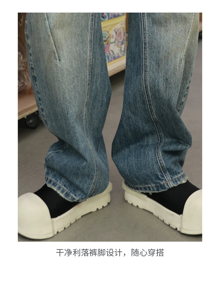 mens american streetwear fashion loose casual hip hop vintage denim baggy jeans pants man wide leg trousers y2k jeans men unique jeans style 2190
