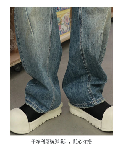 mens american streetwear fashion loose casual hip hop vintage denim baggy jeans pants man wide leg trousers y2k jeans men unique jeans style 2190