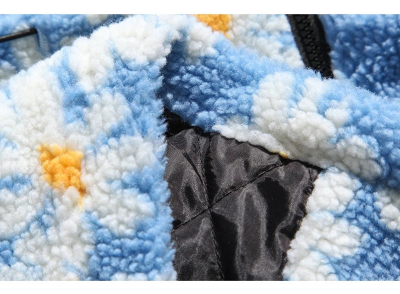 rainbowtouches cotton padded thick parkas jackets streetwear hip hop daisy print fleece warm full zip coats harajuku outwear unique default style 4418