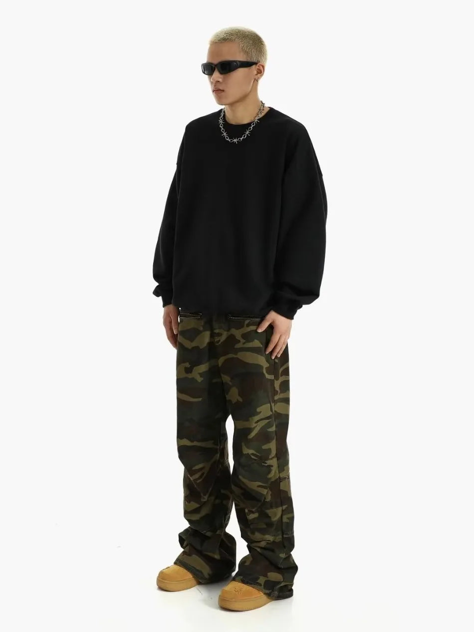 2024 High Street Mens Camouflage Straight Leg Jeans American Trend Tooling Denim Pants Zipper Multiple Pockets Cowboy Trousers Street King Limited