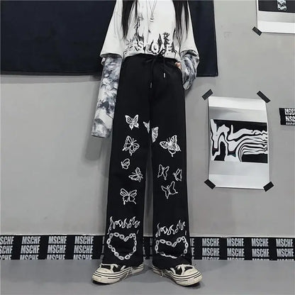 Wide Leg Summer Pants Clothes For Woman Korean Fashion Butterfly Print Harajuku Streetwear Y2k Clothes Pants Trousers Woman Street King Limited