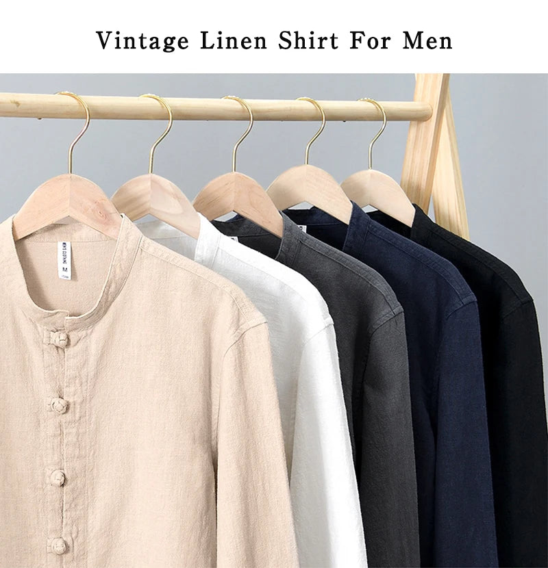 Men's Shirt Vintage Cotton Linen Long Sleeve Shirt Spring Summer Autumn Loose Fashion Casual Blouse Male Plus Size Cardigan Top Street King Limited