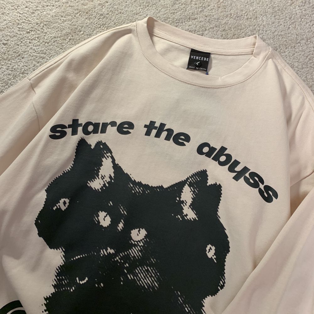 European and American Cute Cat Personalized Graphic T shirt Fashion y2k Cotton Street Retro Hip Hop Harajuku Oversized T shirt Street King Limited