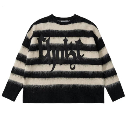 Hip Hop Striped Oversized Sweater Mens Autumn Winter Punk O-neck Long Sleeve Pullover Streetwear Casual Loose Sweaters Clothing Street King Limited