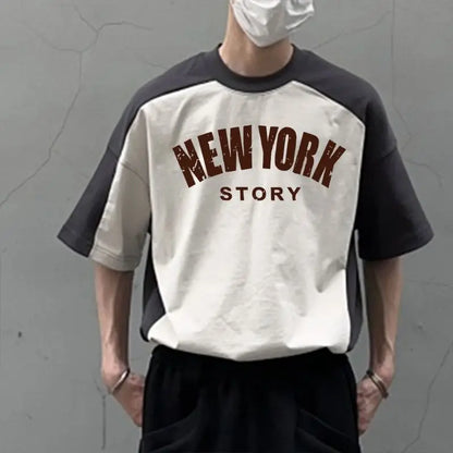 European and American high street Hong Kong style color-blocked short-sleeved T-shirts for men and women retro tops new style Street King Limited