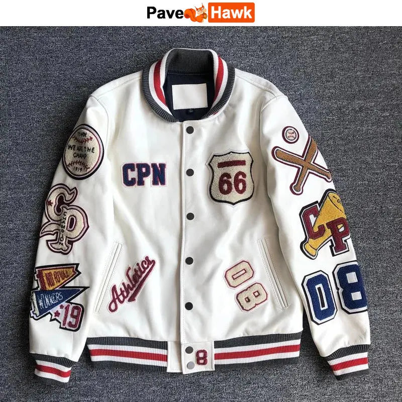 Leather Jacket Men Motorcycle Luxury Designer Embroidery Short Biker Baseball Jackets Y2k Streetwear Winter Bomber Coat White Street King Limited