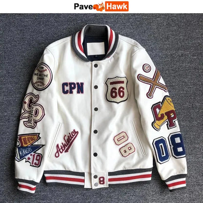 Leather Jacket Men Motorcycle Luxury Designer Embroidery Short Biker Baseball Jackets Y2k Streetwear Winter Bomber Coat White Street King Limited