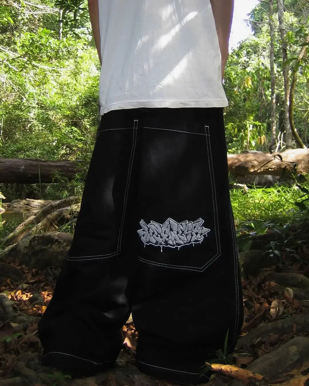 harajuku black pants hip hop retro men women gothic high waist wide trouser graphic embroidered baggy jeans streetwear y2k jeans unique jeans style 1794