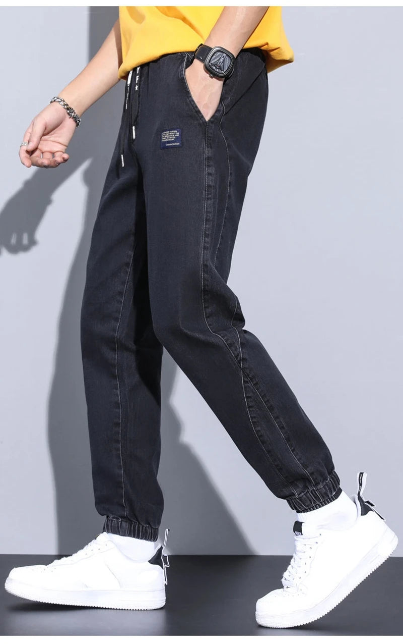 rainbowtouches autumn winter blue cargo jeans men streetwear denim jogger pants baggy harem jean trousers male oversize large unique joggers style 3374