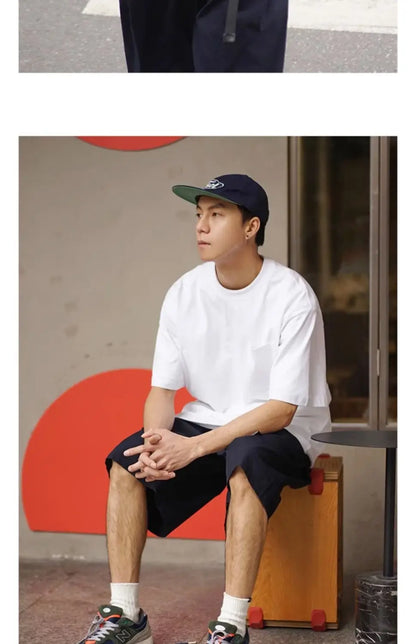 Korean trendy printed graphic T shirt street basic men y2k solid color simple personality pocket retro oversized T shirt Street King Limited
