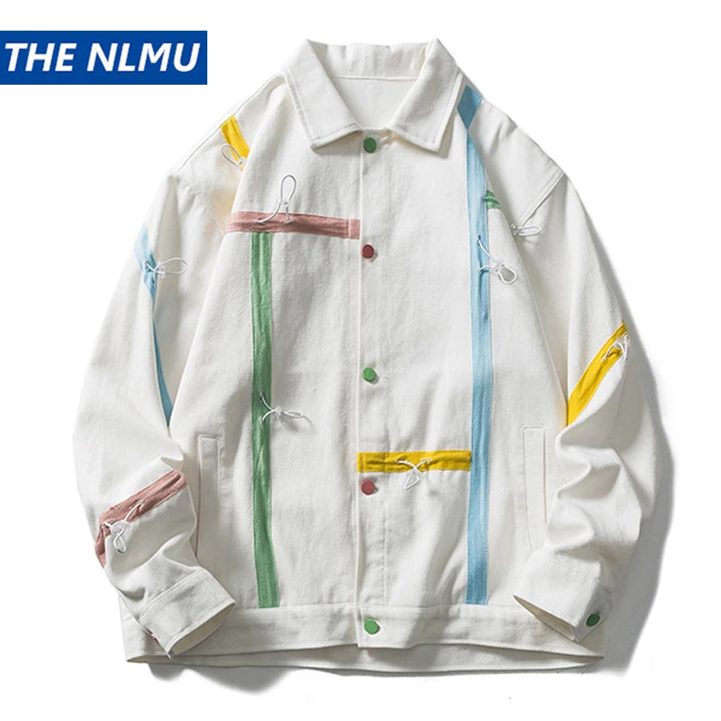 2023 autumn varsity jackets men hip hop streetwear striped drawstring design college jacket coat unisex clothing clean everyday pants