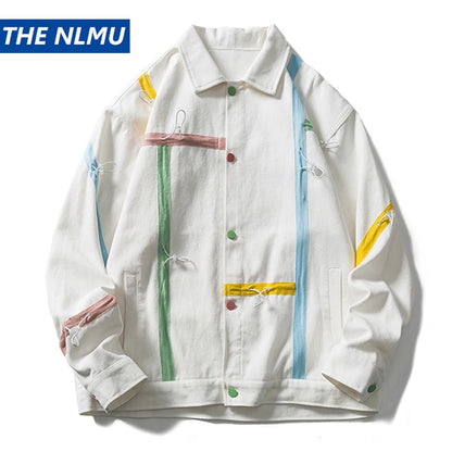 2023 autumn varsity jackets men hip hop streetwear striped drawstring design college jacket coat unisex clothing clean everyday pants