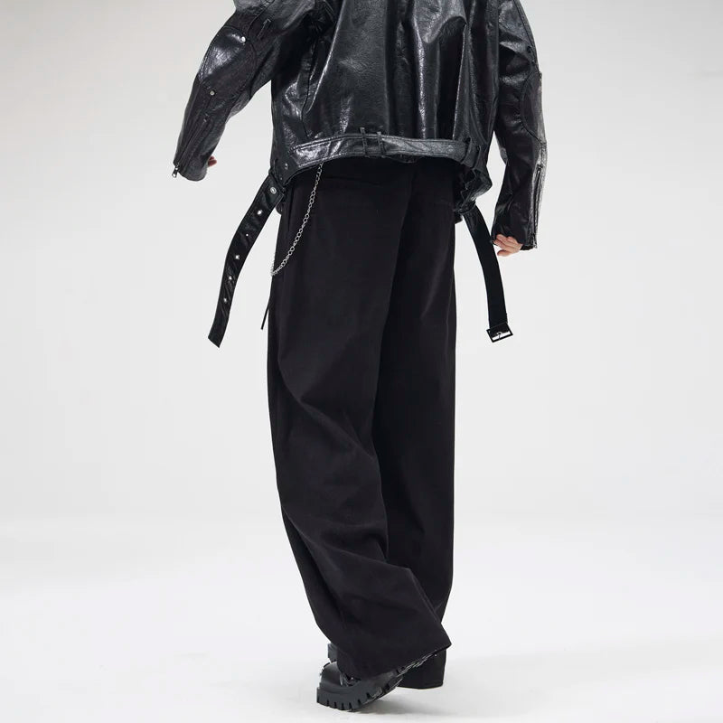 wide leg casual suit pants men japanese korean streetwear fashion loose cleanfit suit baggy pants cityboy long trousers minimalist street pants