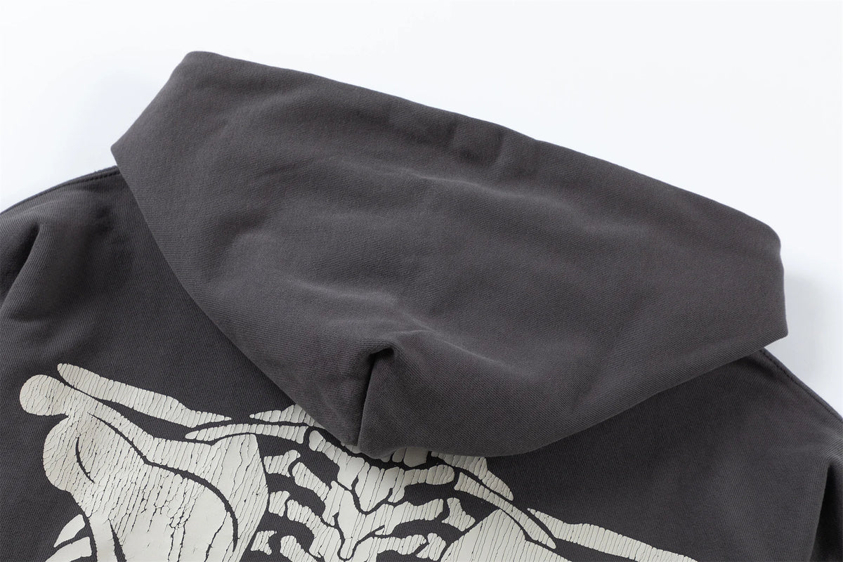 2024 SM Skeleton Rib Cracked Printed Hoodie High Street Washed Outdated Couple Loose Hoodies Street King Limited