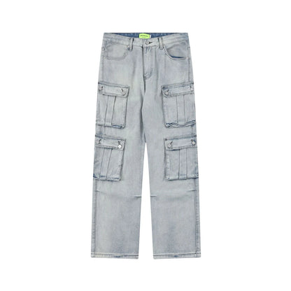 2024 multi pocket jeans vintage mens harajuku cargo denim pants retro hip hop straight loose jean pants unique cargo style 1010