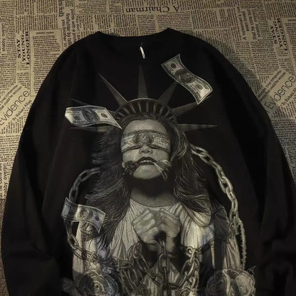 European and American high street portrait printed hooded sweatshirt loose fitting American street fashion and trendy outfit Street King Limited