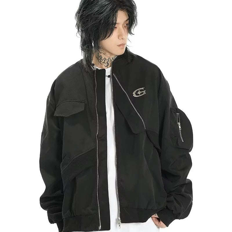 american street pilot jacket mens spring irregular trend loose tooling male coats zipper multiple pockets couple baseball jersey unique default style 3289
