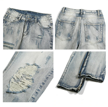 bottom zipper destroyed washed jeans skinny jeans ripped holes trousers men biker jeans fashion streetwear hip hop pants joggers unique joggers style 2014